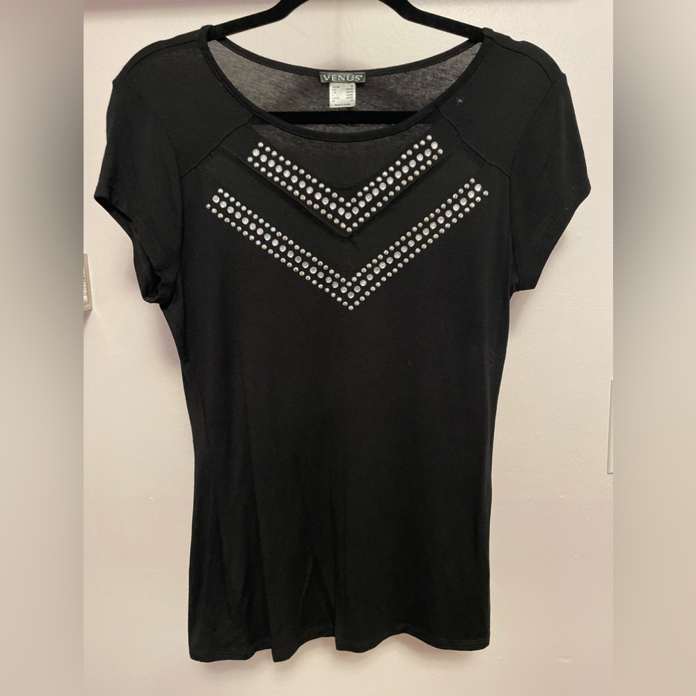 Venus top with mesh insert and rhinestones